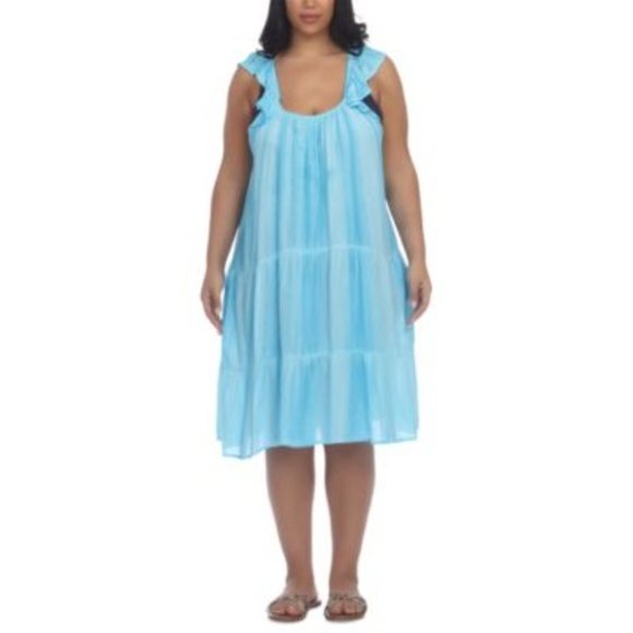 Raviya Pigment-Wash Off The Shoulder Tiered Dress Cover-up Turquoise 1X nwt - Picture 2 of 2